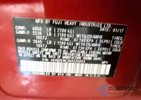 2017 Subaru Outback 3.6R Limited из США, поврежденный, VIN 4S4BSENC3H3335603